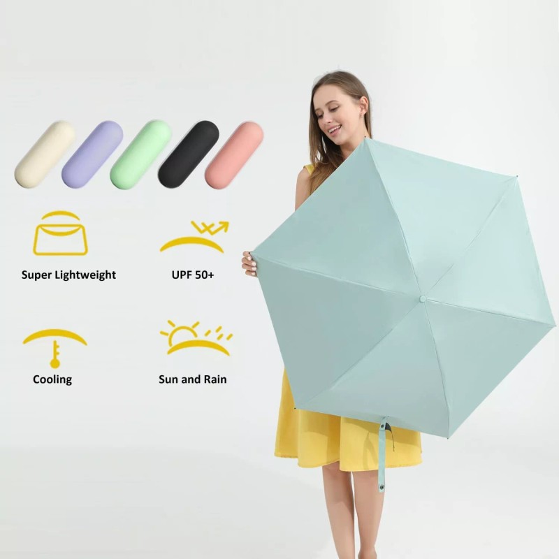 BAODINI Travel Mini Umbrella for Purse With Case-Small Compact UV