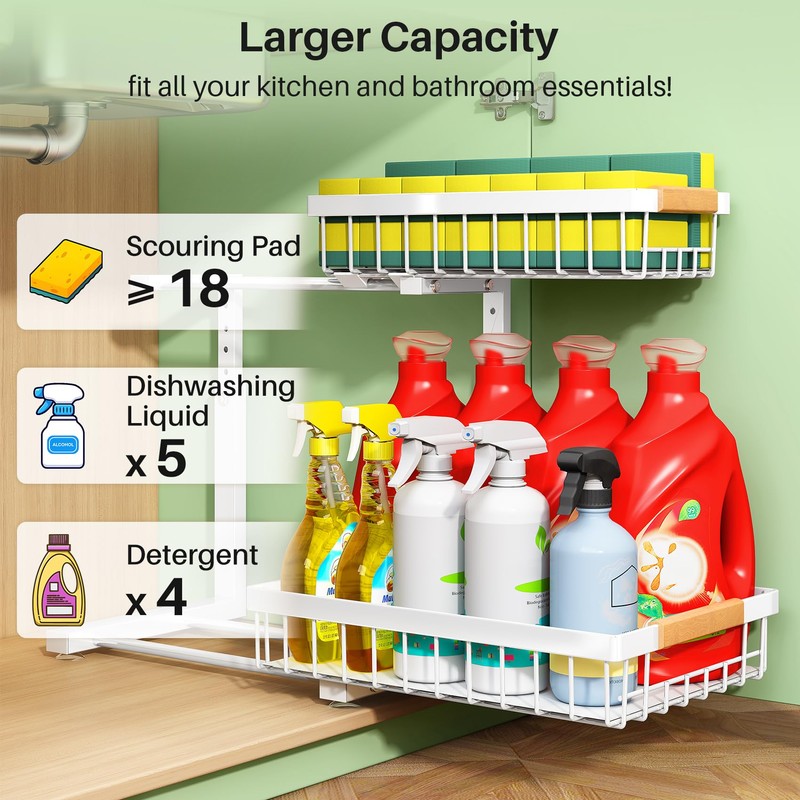Kitstorack Under Sink Organizer, 2 Tier Under the Sink Storage,