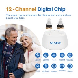 Oldriv Rechargeable Hearing Aids for Adults Seniors, 1 Pair Completely-in-Canal (CIC) Hearing Aids for Adults Seniors Rechargeable OTC Hearing Aids Black