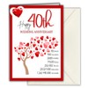 40th Anniversary Card - Ruby Wedding with Time Breakdown, Heart