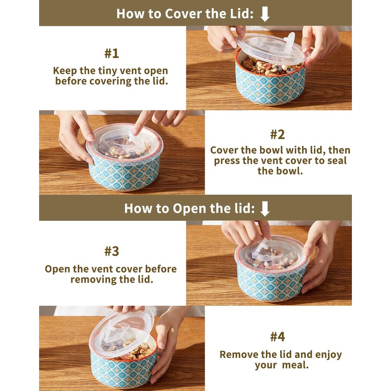 Metahom Ceramic Bowl Set with Lids, Serving Bowls with lids,
