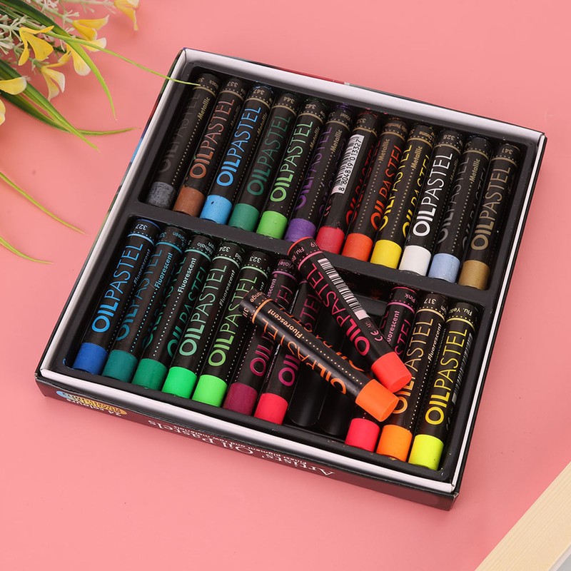 24 Pcs Oil Pastel Fluorescent Metallic Mixing Coloured Was Chalk