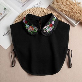 THLCIOPE Women's Lace Embroidered Detachable Fake Collar Shirt Elegant Feminine Top for Office Casual Party Black
