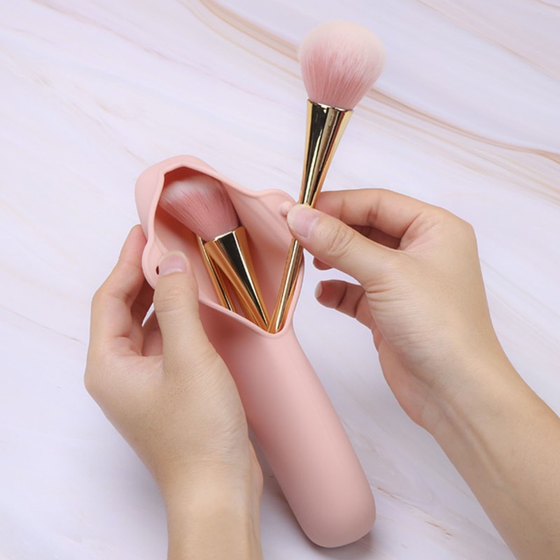 2PCS Silicone Makeup Brush Holder Waterproof Soft Portable Cosmetic Storage