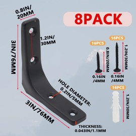 Joyangy 8pcs 3 Inch L Brackets, Heavy Duty Wall Mount Black L Corner Brackets Braces for Wood, Shelves, Cabinets, 90 Degree Triangle Shelf Support with Screws, Small Right Angle Bracket