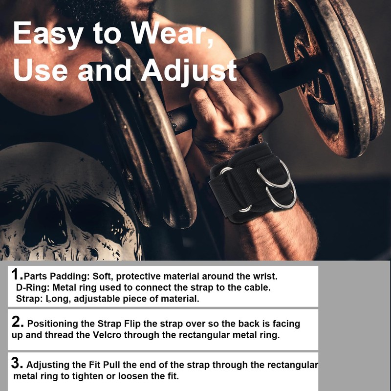 2pcs Wrist Straps for Weightlifting, Weightlifting Straps with D Ring