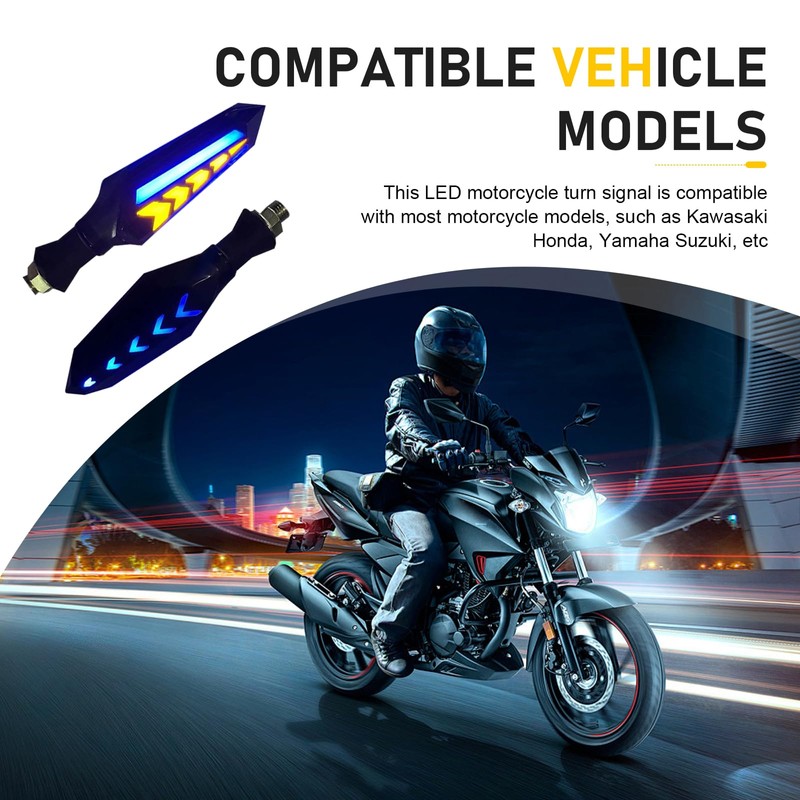 Qurbuns 4 PCS Motorcycle Turn Indicator Lights, Arrow Shape Flowing
