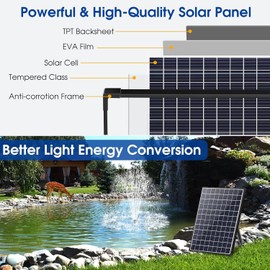POPOSOAP Solar Pond Pump 25W, Solar Water Pump with Water Flow Adjustable, Solar Fountain with Water Shortage Protection &16.5Ft Cord & 6.56FT PVC Tubing