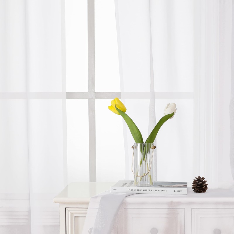 Lecloud - Juego de cortinas transparentes blancas de 63 pulgadas