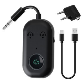 Sharelove 2 in 1 Bluetooth Transmitter Receiver, Practical 5.3 Wireless Car/Airplane Aux Bluetooth Adapter Compatible with 2 AirPods or Wireless Headphones for Flight Home Stereo PC Speakers