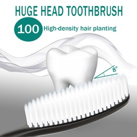 Gold Dawn Large Long Head Toothbrush, 4-Pack, Upgraded Hard & Firm Charcoal Bristles, Whitening Teeth, Removing Plaque, Brace, Cigarette, Coffee and Other Stains, Suitable for Daily Oral Care.