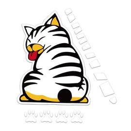 DUSCOKE Cute Cat Car Windshield Wiper Sticker Decal, 10.6" x 7.5" Waterproof Cats Waving Tail Auto Reflective Decals, Funny Animal Decoration Stickers for Vehicle Window Laptop (White)