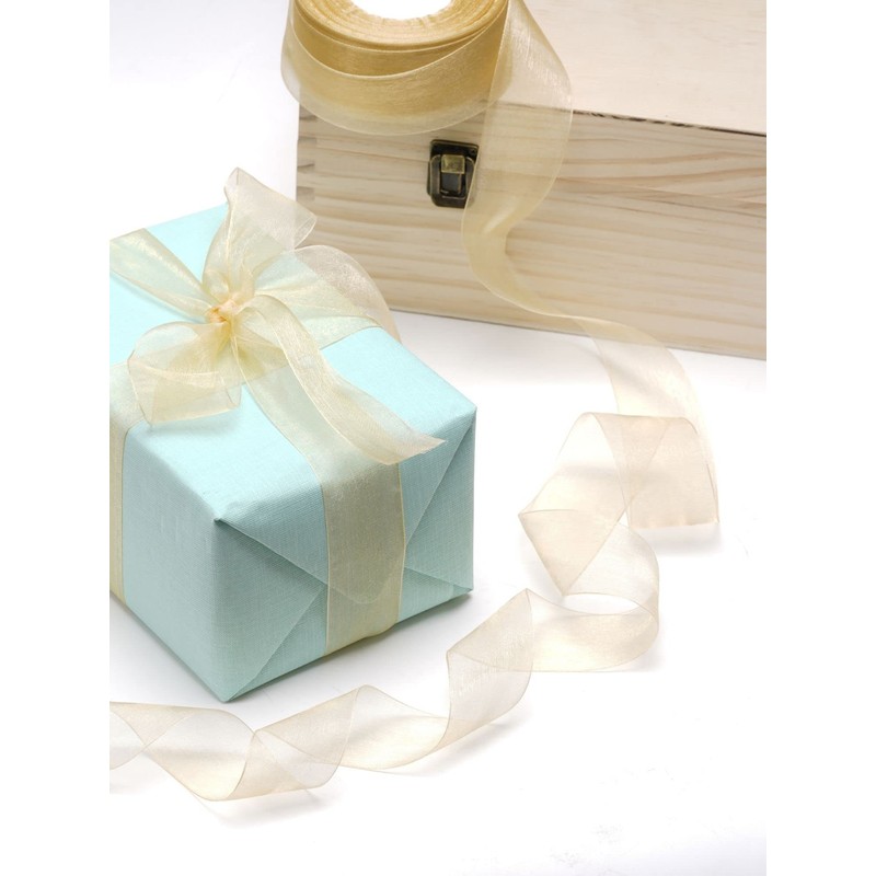 FAKILO 2 Roll Champagne Organza Ribbon 1.5 Inch for Wedding