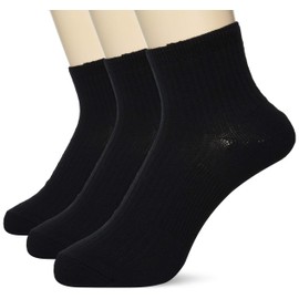 Atsugi Men's Crank Socks, Ribbed, Sole Support, Middle Length (Ankle Length), Cotton Blend, Sports, Exercise, 3 Pairs, Black