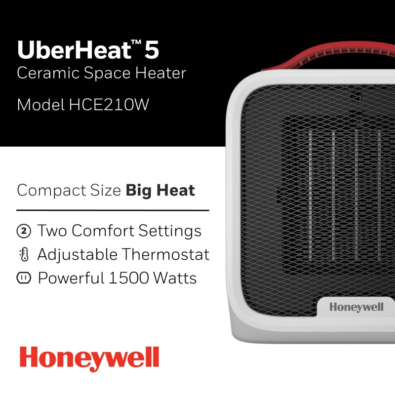 Honeywell UberHeat 5 Ceramic Space Heater for Small Rooms, White