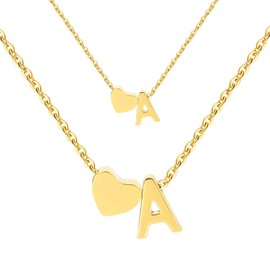 JIURUN Gold Heart Initial Necklace for Women,18K Gold Plated Stainless Heart + LetterA Necklace Birthday Gifts for Women wife Teens Sister