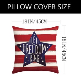 4th of July Pillow Covers 18x18 Inch,Set of 4 Patriotic Red White Blue Summer Outdoor Throw Pillow Covers,Independence Memorial Day USA Flag Linen Fourth of July Cushion Case for Sofa Couch Decor