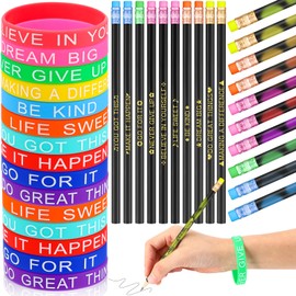 Tenceur 80 Pcs Inspirational Pencils Motivational Silicone Bracelets Set Color Changing Pencils for Kids Mood Pencils Bulk Student Gifts from Teacher Bulk for Kids School(Classic Style)