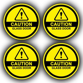 Pack of 4 - Caution Glass Door Stickers - 85mm - Safety Waterproof Vinyl Stickers