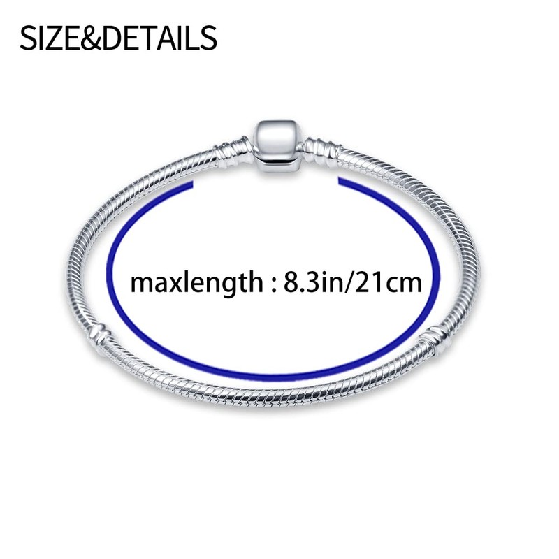 KUNSIR Snake Chain Charm Bracelets for Charm 925 sterling silver