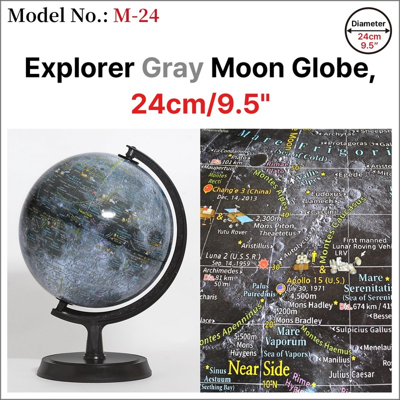 Mapsoft Explorer Gray Moon Globe, 24cm/9.5", M-24, Lunar Globe, Moon