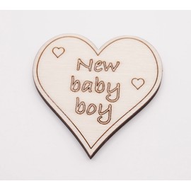 New baby boy wooden heart fridge magnet - natural wood - with strong magnets - a gift for a couple with a new born baby boy