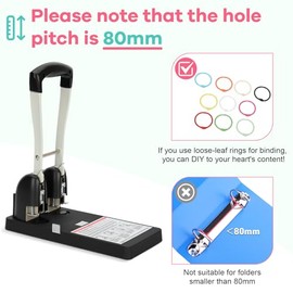 Perforadora de 2 agujeros resistente para carpeta con ergonomía, perfora hasta 150 hojas de papel para escuelas, tiendas de impresión y corporaciones,