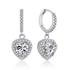 MomentWish Moissanite Heart Earrings for Wife, Anniversary Wedding Gifts, Drop Earrings for Women, 925 Sterling Silver Earrings Dangle Earrings for Birthday Valentine