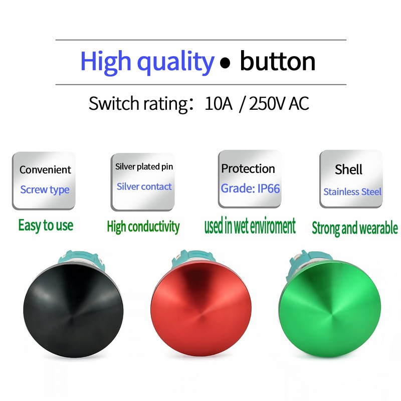ZJWZJH 10 Amp 22mm 7/8'' Latching Mushroom Head Push Button
