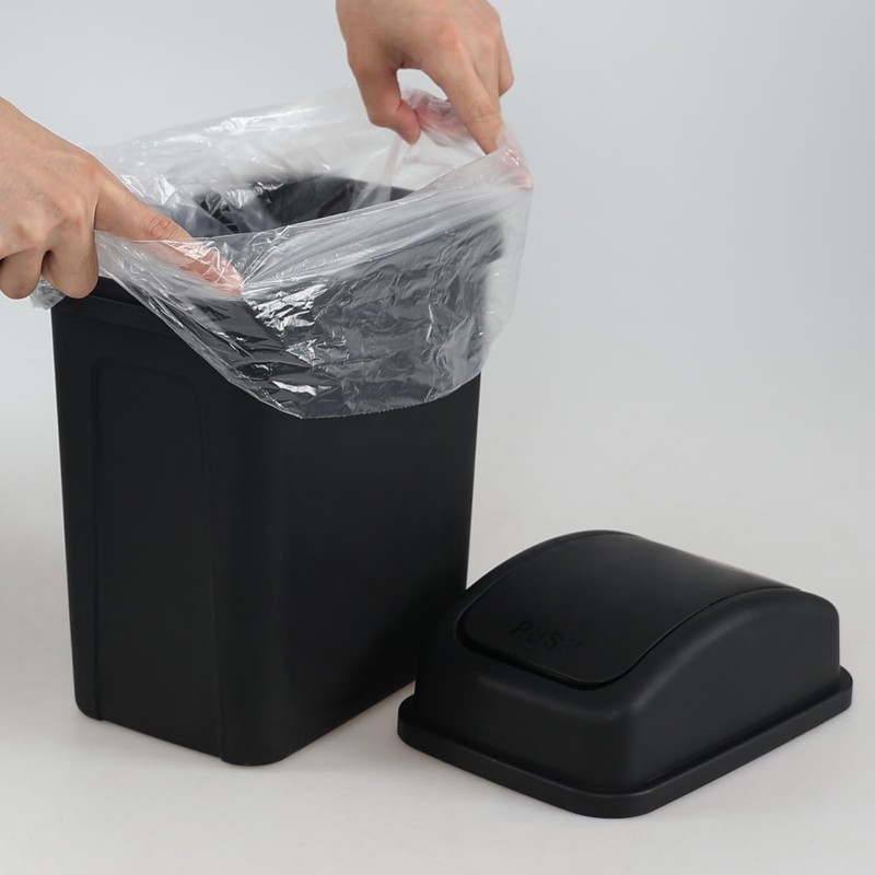 Minekkyes 7 L Plastic Trash Bin with Swing Lid, Black