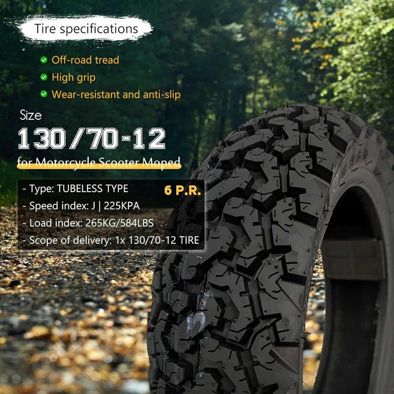 130/70-12 Scooter Tires Front/Rear Knobby Tires 130 70 12 Tubeless