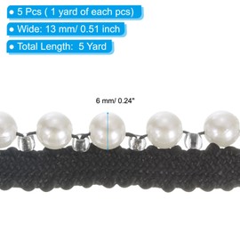 PATIKIL 5 Yard Faux Pearl Lace Ribbon, 0.51" Wide Pearl Fringe Applique Embroidered Pearl Bead Lace Trims for Wedding Party Home Decoration Sewing Craft, Black White
