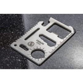 SE 11-Function Stainless Steel Survival Pocket Tool - Compact, Credit Card-Sized Multi-Tool with Leatherette Case - Ideal for Camping, Hiking, and Outdoor Activities- MT908-1