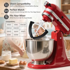 Flex Edge Beater for KitchenAid 4.5/5 Qt Tilt-Head Stand Mixer – Auto-Scrape Silicone Paddle, Dishwasher Safe, Flexible Silicone Edges Bowl Scraper For Kitchen Aid Accessories and Attachments (Black)