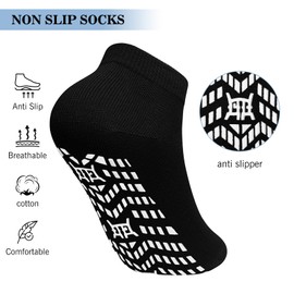 ZAKASA Grip Ankle Socks Men: Non Slip Trainer Socks Sports Seamless for Yoga Pilates Fitness UK 11.5-13.5 Black 4 Pair