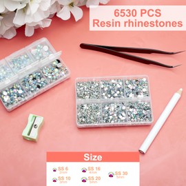 6530 Pcs Rhinestone, Rhinestones for Clothes, Gems for Crafting, Nail Gems, Crystal Rhinestones for Craft, Nail Rhinestones Kit with Tweezers, Wax Pencil, Sharpener, Jewels for DIY Decoration