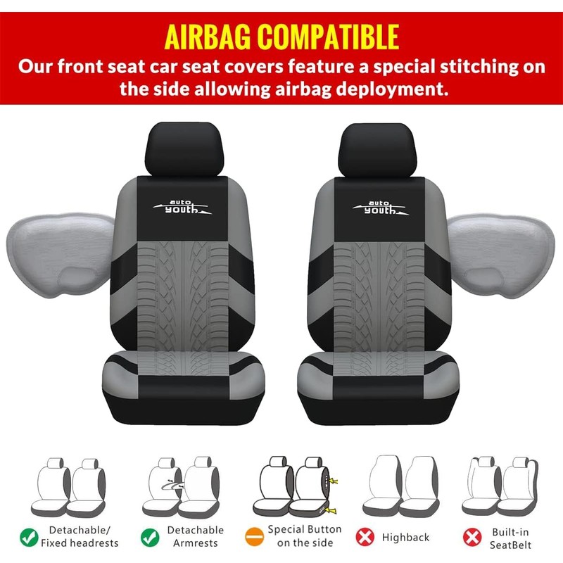 AUTOYOUTH Gray Three Row Car Seat Covers Full Set (7