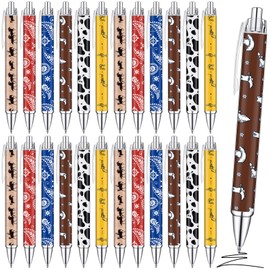 Colarr 24 Pcs Western Theme Pens Bulk Print Western Cowboy Party Favors Black Retractable Gel Ballpoint Pens School Office Supplies for Birthday Graduation Gifts (Classic Style)