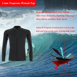 YDQUANI 2mm Wetsuit Top Neoprene Wetsuits Jacket Thermal Long Sleeves Diving Suit for Men Women Open Water Swimming Snorkeling Scuba Diving Surfing