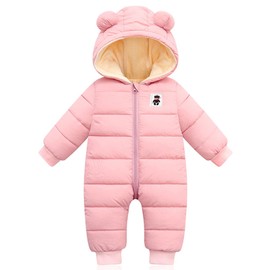 Baby Winter Jumpsuit with Hood, Romper Snowsuit Boys and Girls, Long-Sleeve Jumpsuit, Warm Outfits, Gift, 0-3 Months, 66 cm, Pink