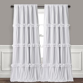 Homechoice Decor Thermal Insulated Blackout Window Curtains, 52" W x 96" L x 2 Panels, Boho Ruched Window Treatments with 3 Rows of Butterfly Flowers, Rustic Rod Pocket Drapes for Room, White (LQ-30)