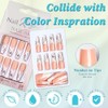 White French Tip Press on Nails Long Square Glitter Fake Nails Square, Glossy Acrylic Nails Press on 24pcs False Nails Stick on Nails for Women