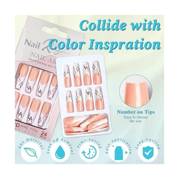 White French Tip Press on Nails Long Square Glitter Fake