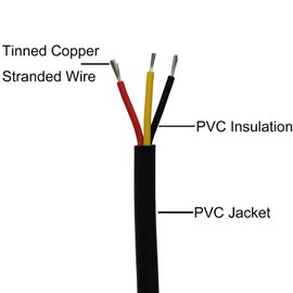 24AWG UL2464 Power Cable Stranded Electrical Wire LED Red & Black & Yellow 3 Conductors tinned Copper 3Cord(2464-24AWG-3C- 25ft)