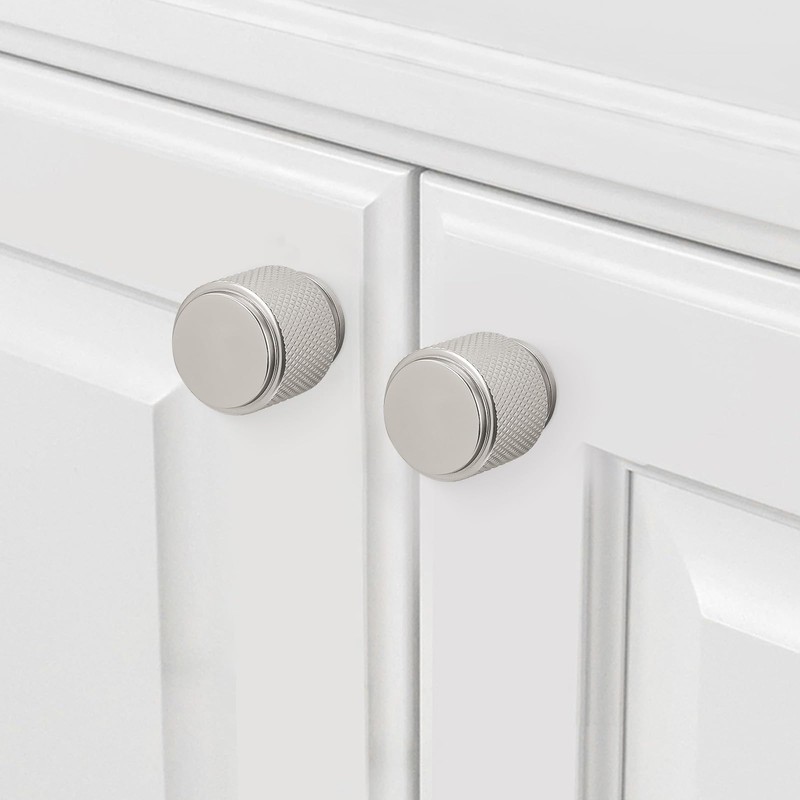 KOMOTIA 10 Pack Brushed Satin Nickel Kitchen Cabinet knurled Knobs