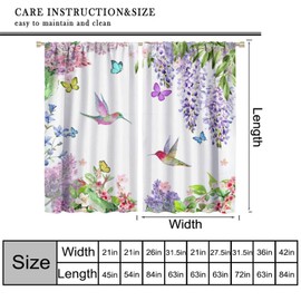 DDCBNS Hummingbird Flower Décor Curtains for Living Room,Watercolor Animal Wild Plant Window Treatments for Bedroom Kitchen Butterfly Lavender Décor Drapes 2 Panel Sets Total Size 42" x 45" Decor