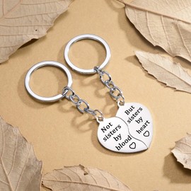 Sister Gifts From Sister Keychain Birthday Gifts For Sister Keyring Best Friend Key Ring Friendship Gifts For Women (2PCs Not Sisters By Blood)