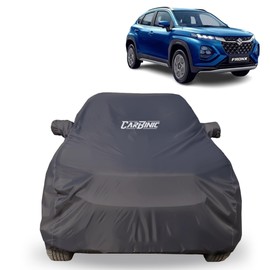 CARBINIC Car Body Cover for Maruti Suzuki Fronx 2023 Water Resistant, UV Protection Car Cover Scratchproof Body Shield | Dustproof All-Weather Cover | Mirror Pocket & Antenna | Car Accessories, Grey