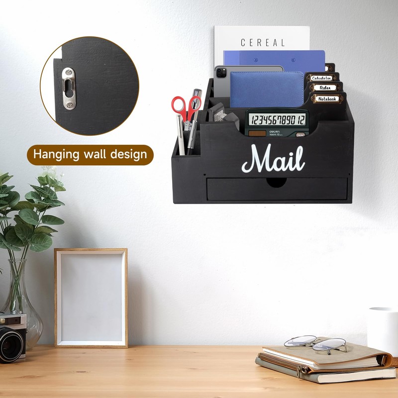 Niciksty Wood Desktop Mail Organizer, Mail Organizer Countertop with 6