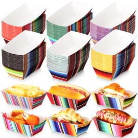 Pickmesh 120 Pcs Mexican Paper Food Trays Disposable Fiesta Snack Nacho Popcorn Trays Taco Boats Cinco De Mayo Party Food Container for Mexico Fiesta Theme Party